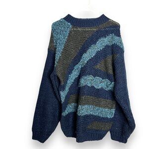 Street Scenes Vintage '90s Chunky Knit Oversized Sweater Geometric Size S Blue